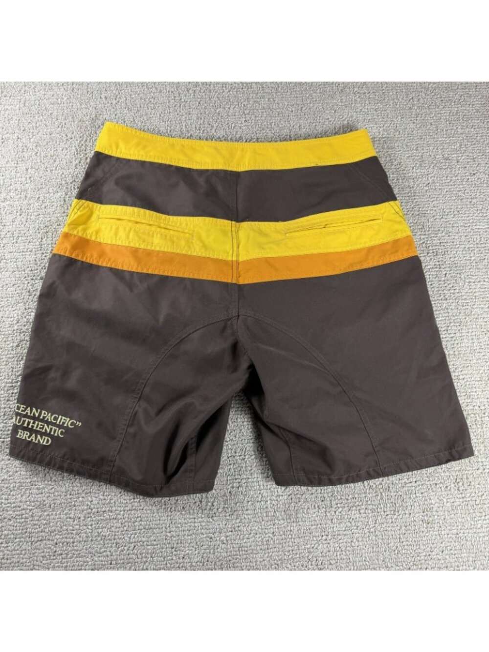 Ocean Pacific Retro Style Beach Board Shorts Brown Yellow Men’s Size 33 x 9 - Picture 6 of 6